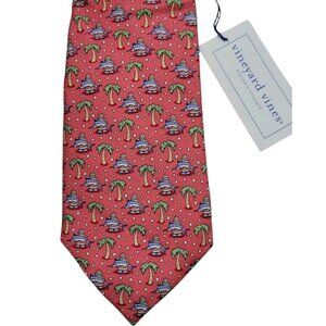 VINEYARD VINES Martha's Vineyard SANTA MARLIN Raspberry Pink 100% Silk Neck Tie